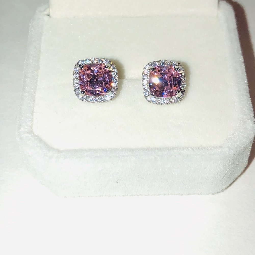 💕RESTOCKING! Pink Halo Princess 1-1/4 ct Earrings - Picture 3 of 5